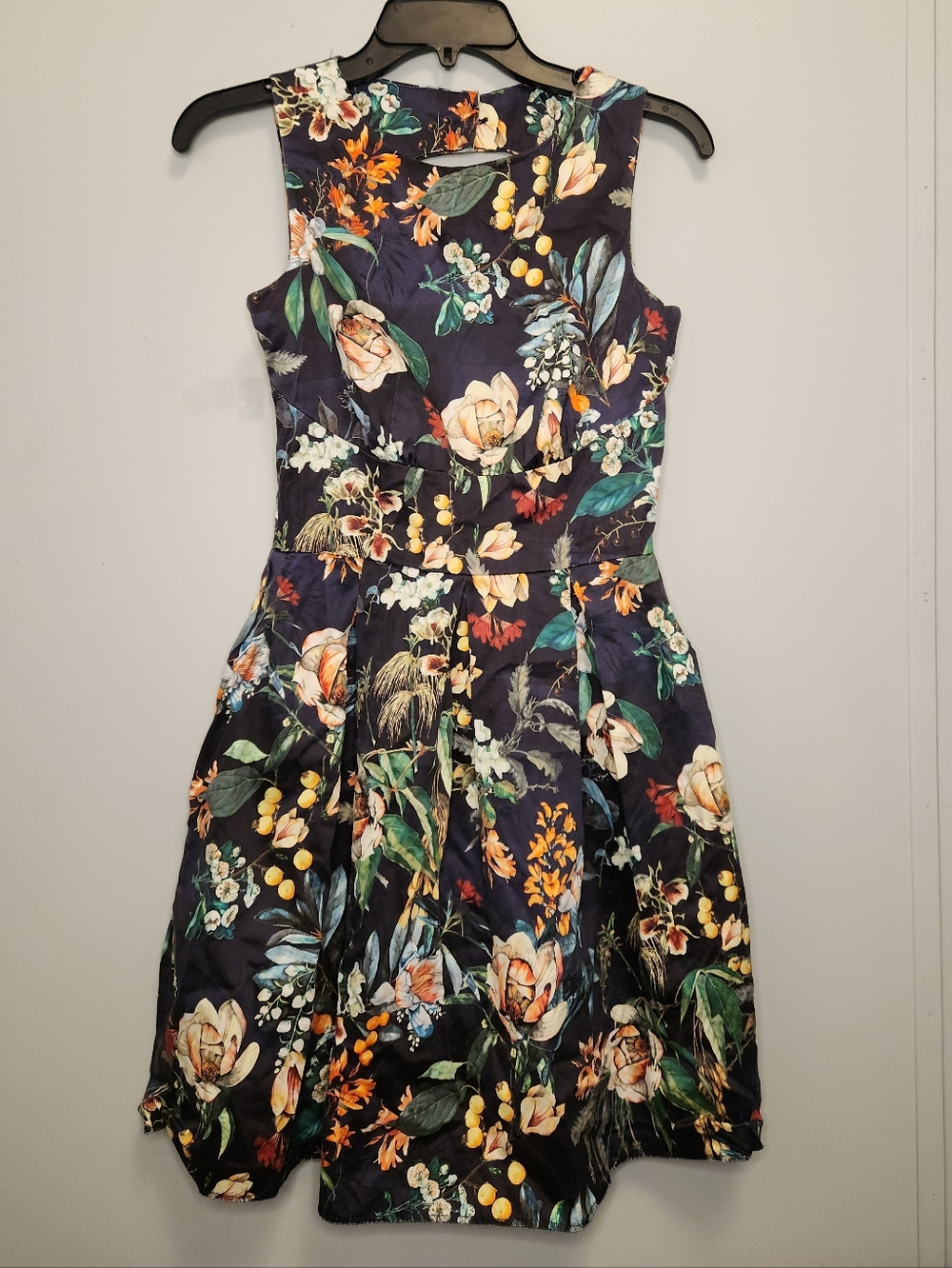 Closet Floral Fit-and-Flare Dress in Navy Size 8UK - Picture 4 of 16